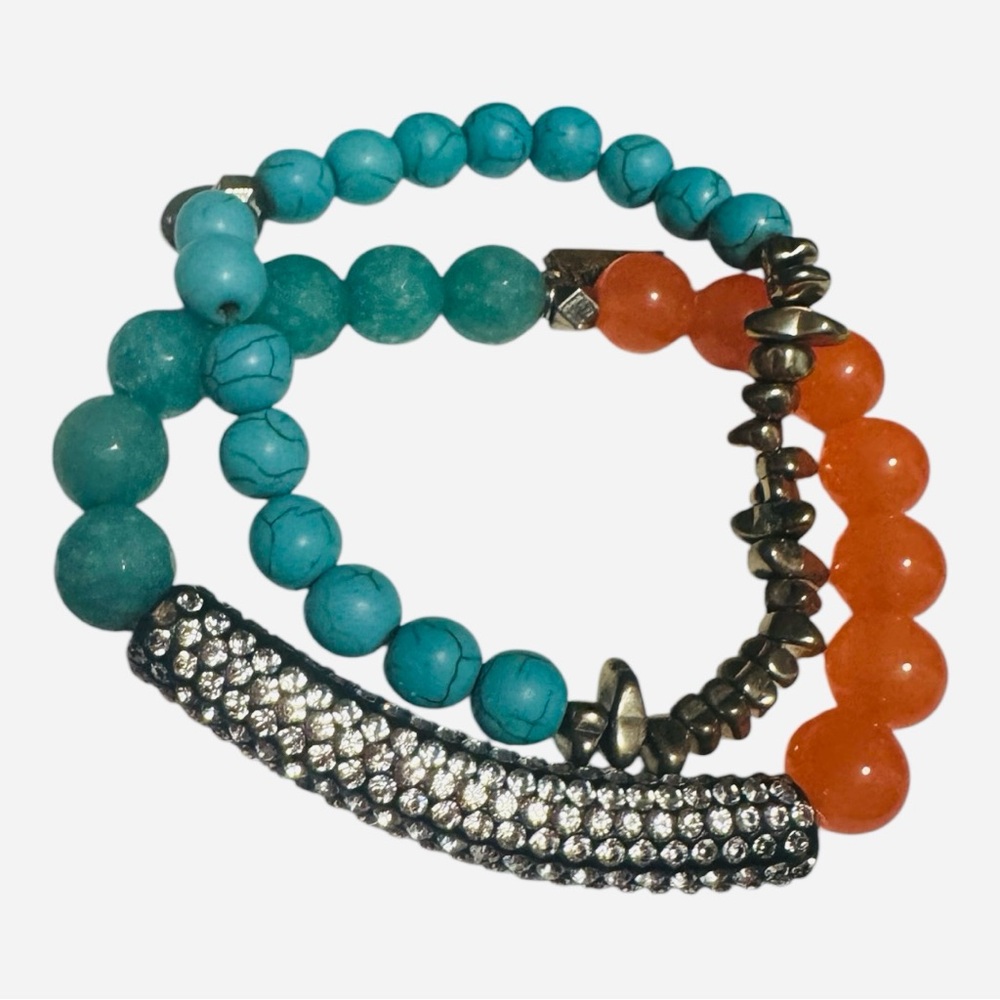 Erimish Turquoise and Orange Beaded Bracelet Set
